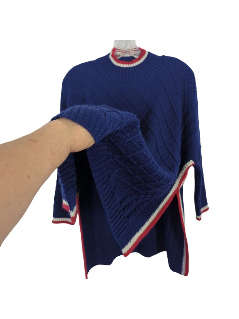 Mersea Sailor Sweater Womens OS Navy Blue Red White Lattice Knit Relaxed Pullove - Picture 6 of 15